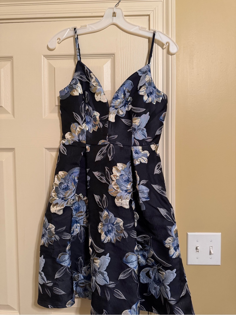 Floral Fit-and-Flare Mini Dress in Navy and Blue